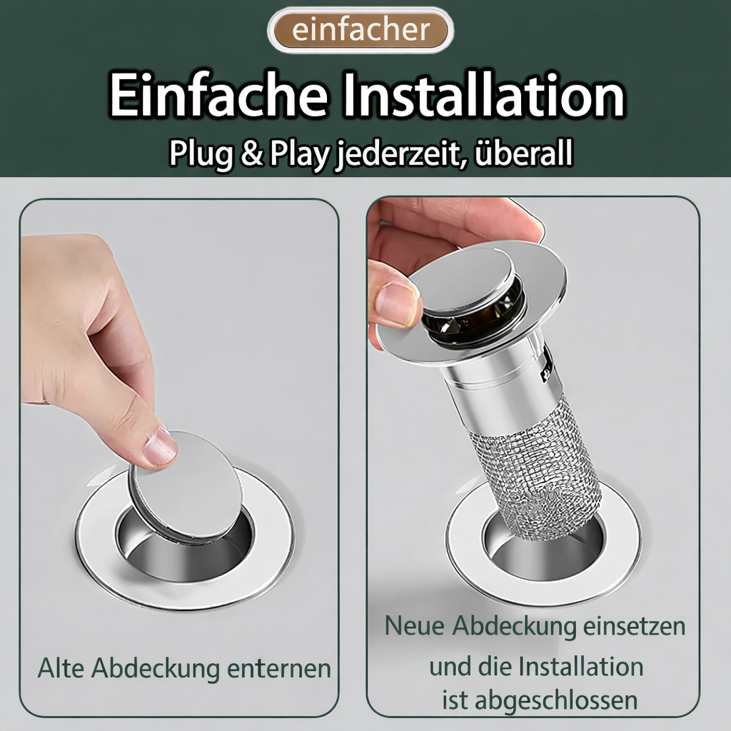 Pop-Up Drain Stopper Anti-Clog Filter Tool-Free Install