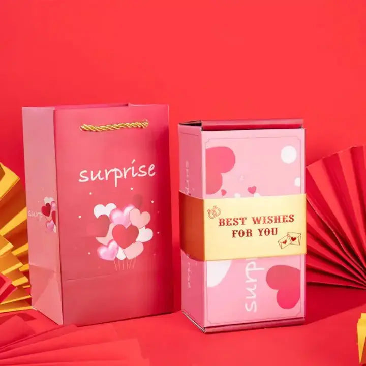 Pop-Up Gift Box Velvet-Lined Cardboard Includes Gift Bag