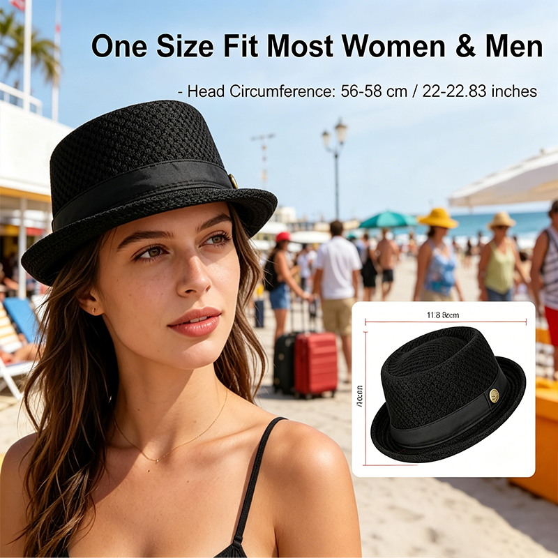Pork Pie Hat Breathable Polyester Mesh Sweat Absorbing Band