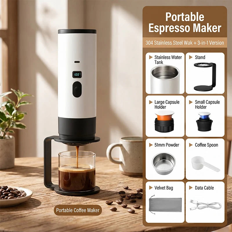 Portable Espresso Machine Battery Powered USB-C Charging LCD Display