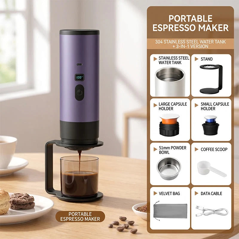 Portable Espresso Machine Battery Powered USB-C Charging LCD Display