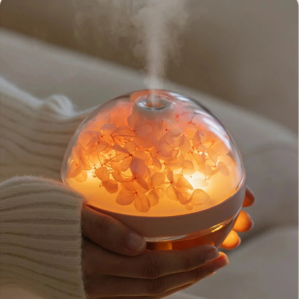 Portable Humidifier Glass Dome Preserved Hydrangea USB Rechargeable