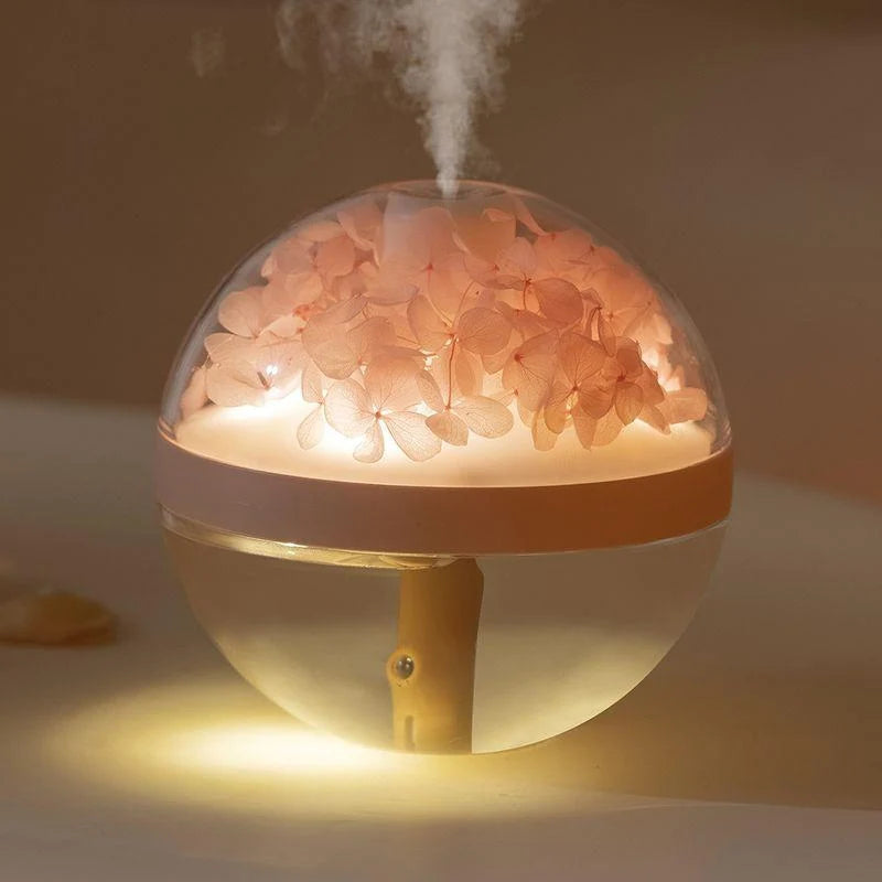 Portable Humidifier Glass Dome Preserved Hydrangea USB Rechargeable