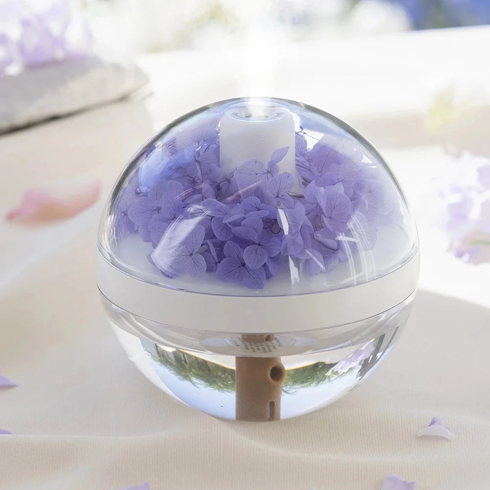 Portable Humidifier Glass Dome Preserved Hydrangea USB Rechargeable
