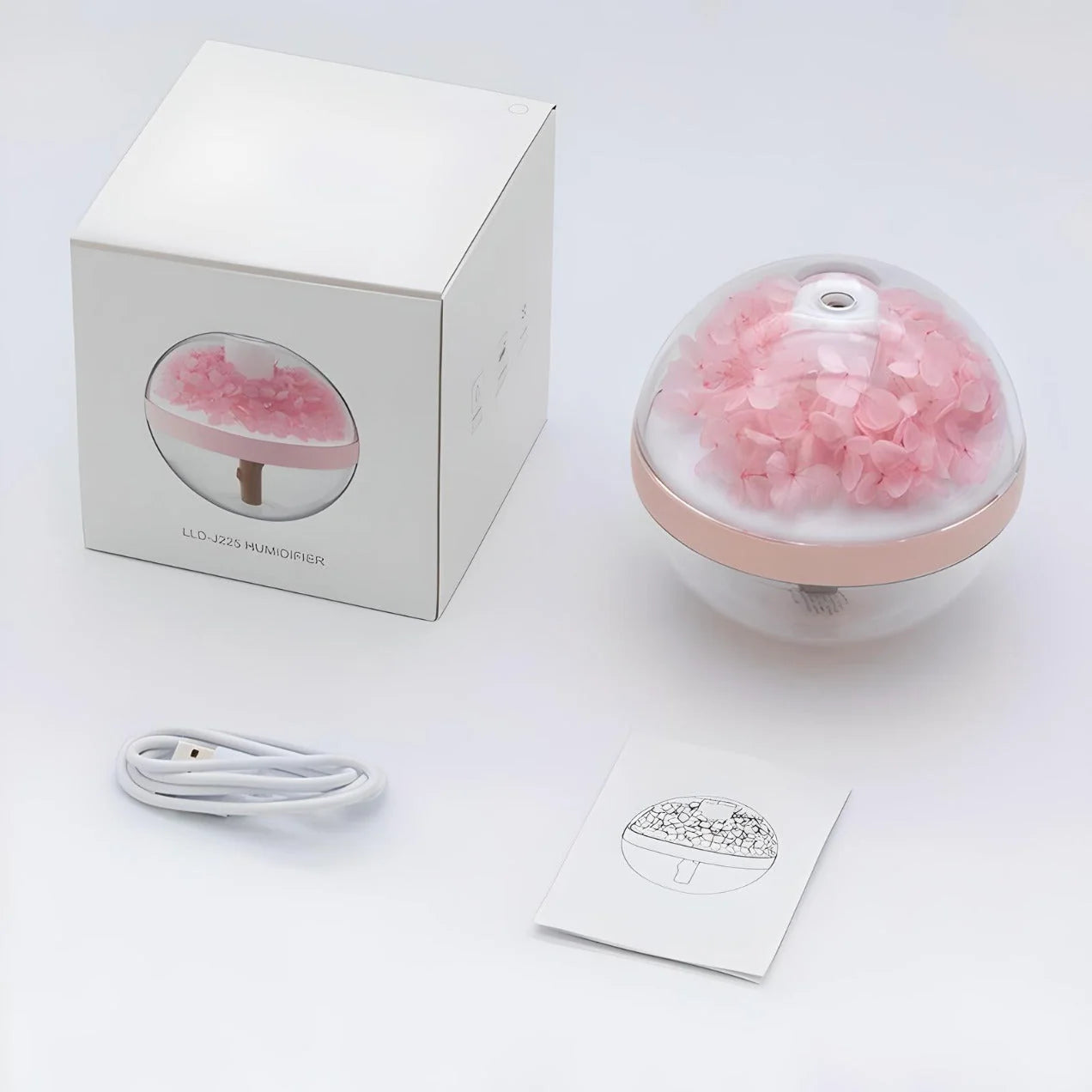 Portable Humidifier Glass Dome Preserved Hydrangea USB Rechargeable