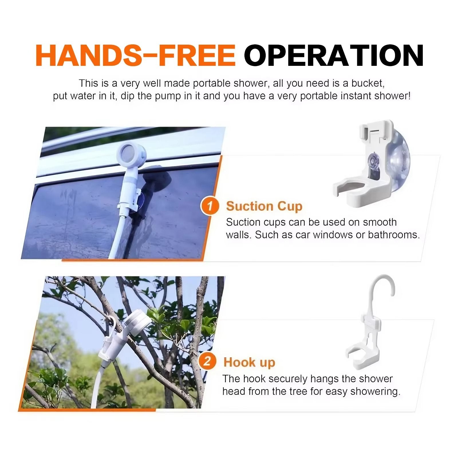 Portable Shower Rechargeable USB Adjustable Spray & Shut-Off Valve