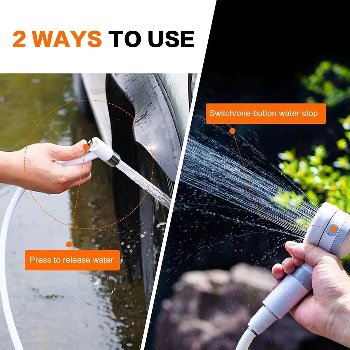 Portable Shower USB Rechargeable Adjustable Spray & Stop Valve