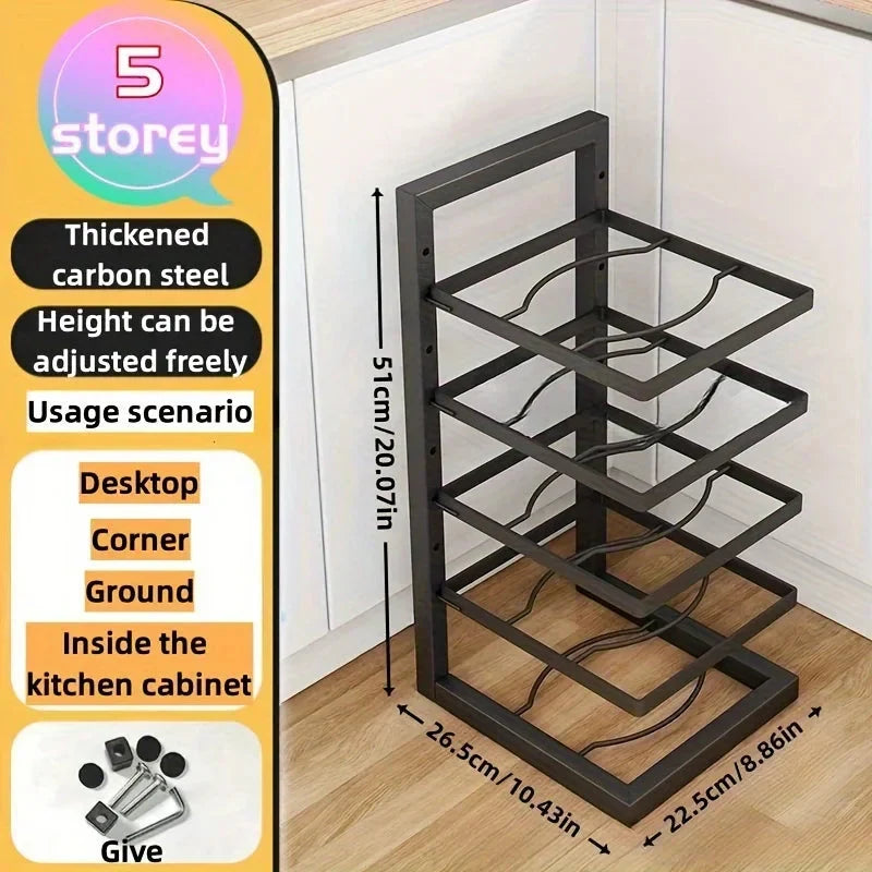 Pot And Pan Rack Carbon Steel Adjustable Shelves