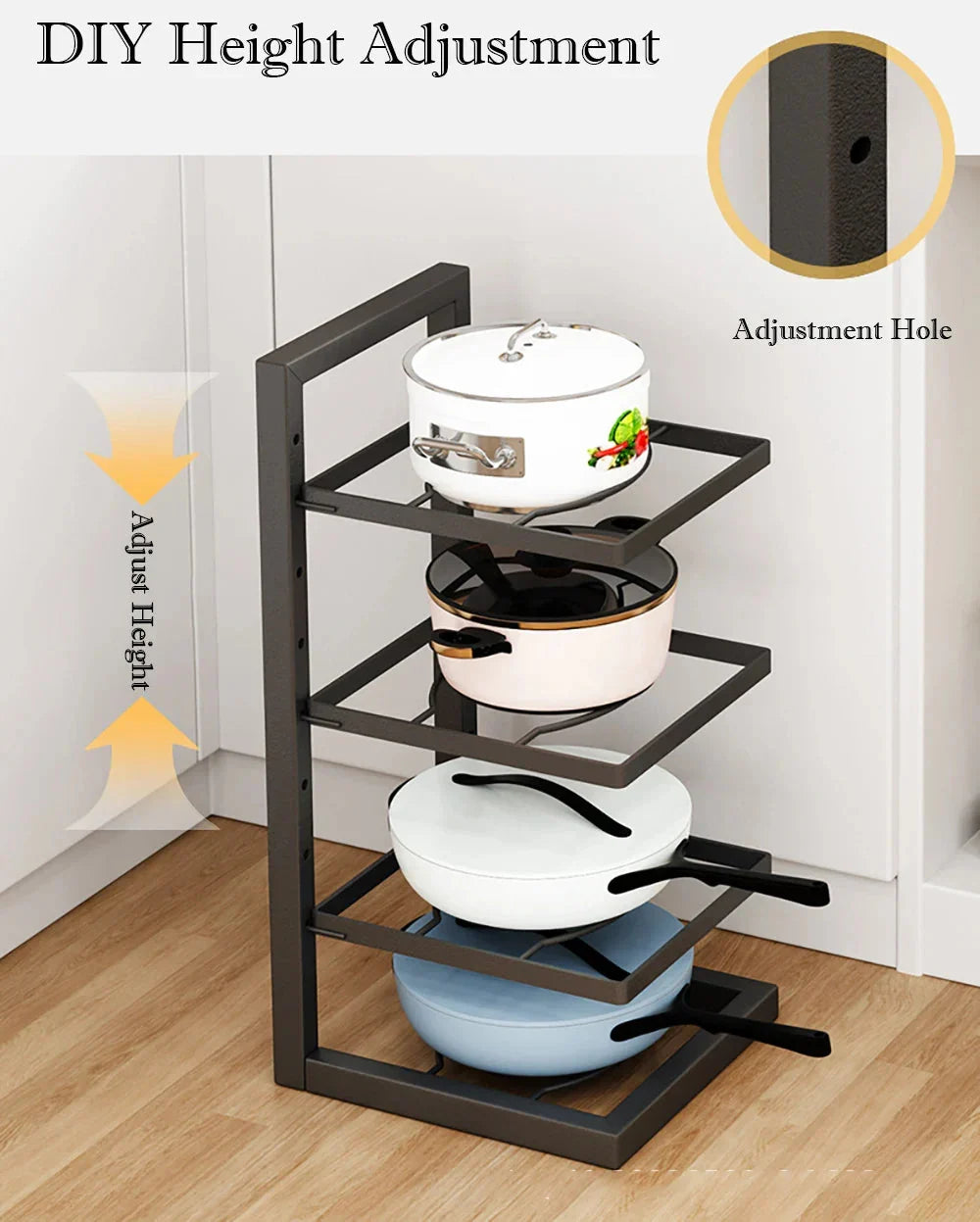 Pot And Pan Rack Carbon Steel Adjustable Shelves