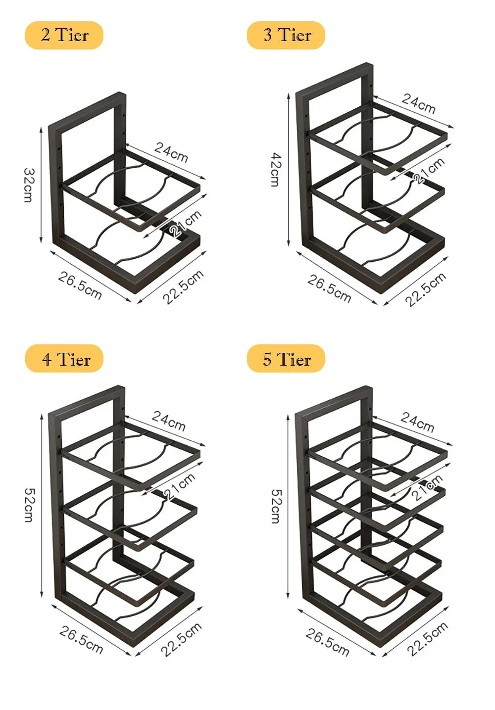 Pot And Pan Rack Carbon Steel Adjustable Shelves
