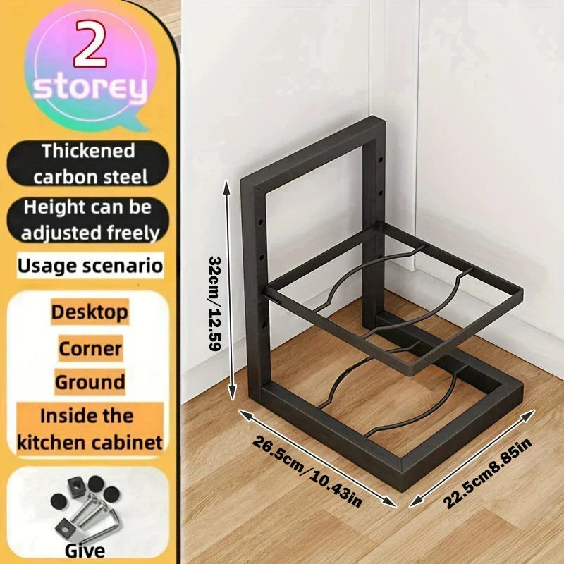 Pot And Pan Rack Carbon Steel Adjustable Shelves