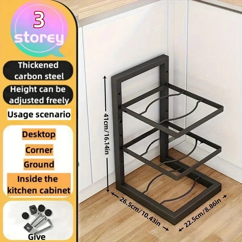 Pot And Pan Rack Carbon Steel Adjustable Shelves