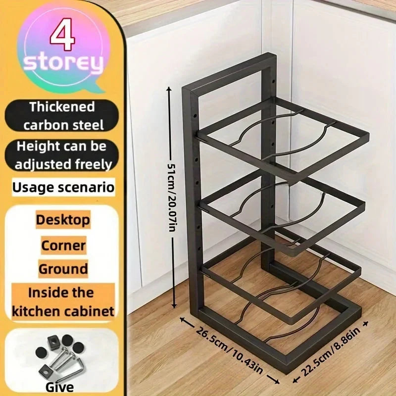 Pot And Pan Rack Carbon Steel Adjustable Shelves