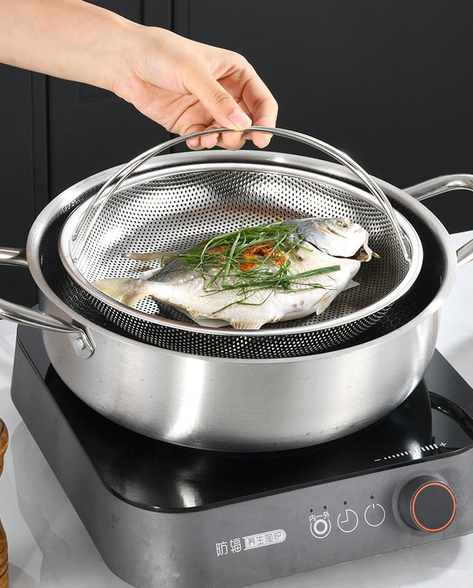 Pot Steamer Insert Stainless Steel Ergonomic Handle & Fine Perforation
