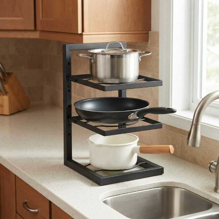 Pot and Pan Rack Adjustable Shelves & Reinforced Carbon Steel
