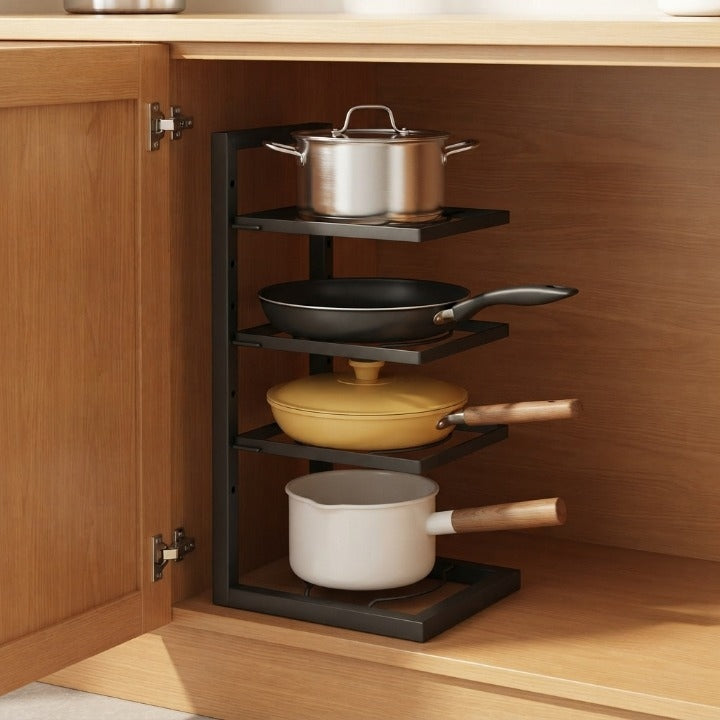Pot and Pan Rack Adjustable Shelves & Reinforced Carbon Steel