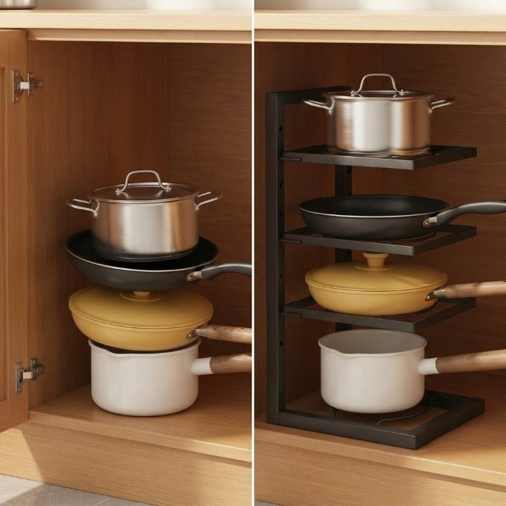Pot and Pan Rack Adjustable Shelves & Reinforced Carbon Steel