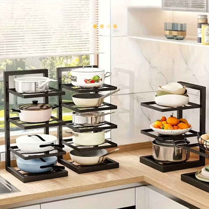 Pot and Pan Rack Adjustable Shelves & Reinforced Carbon Steel