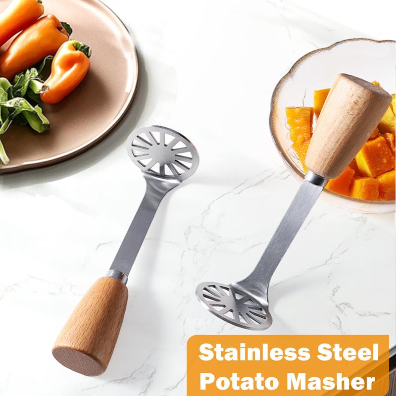 Potato Masher Stainless Steel Head & Ergonomic Wooden Handle