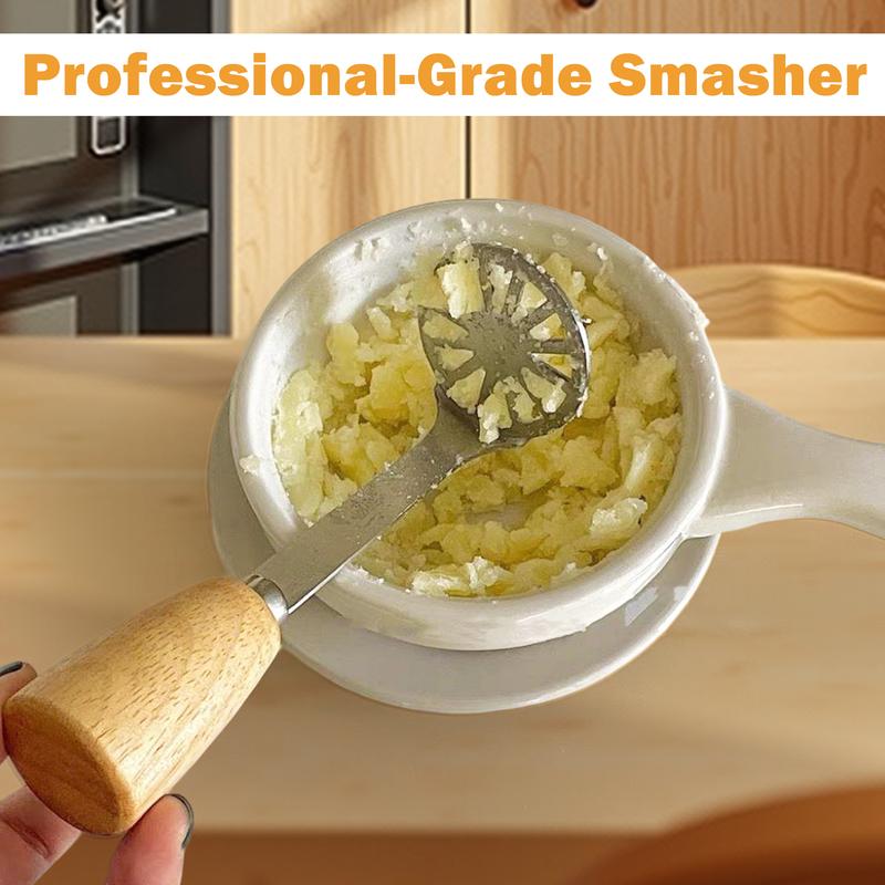 Potato Masher Stainless Steel Head & Ergonomic Wooden Handle