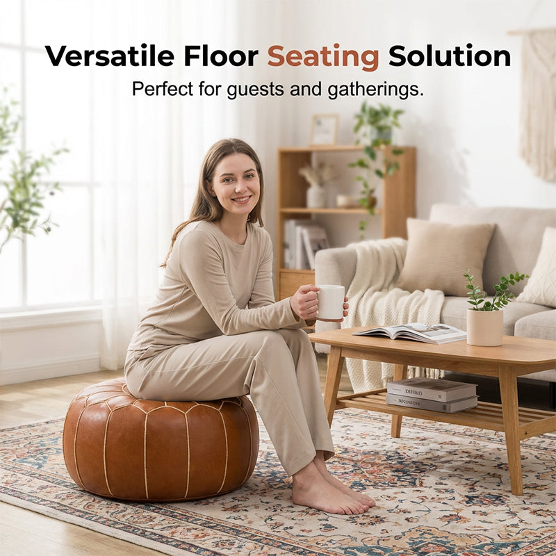 Pouf Ottoman Hidden Storage Water-Resistant Faux Leather