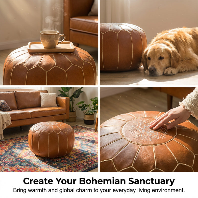 Pouf Ottoman Hidden Storage Water-Resistant Faux Leather