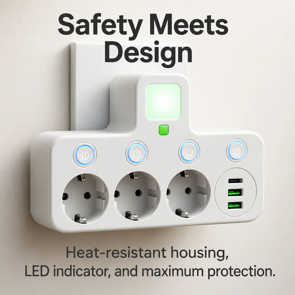 Power Strip 3 Sockets USB & Type-C Surge Protection