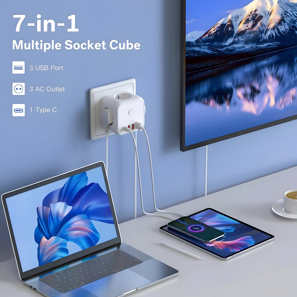 Power Strip Cube 7-in-1 Surge Protection & USB-C