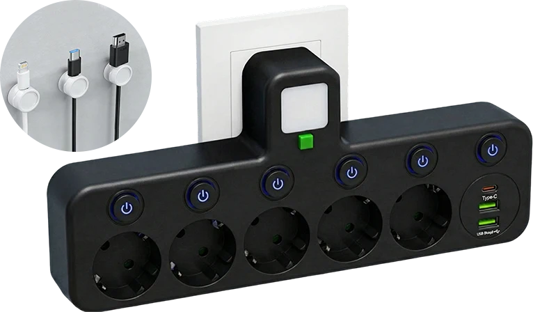 Power Strip USB-C & USB-A Surge Protection Night Light