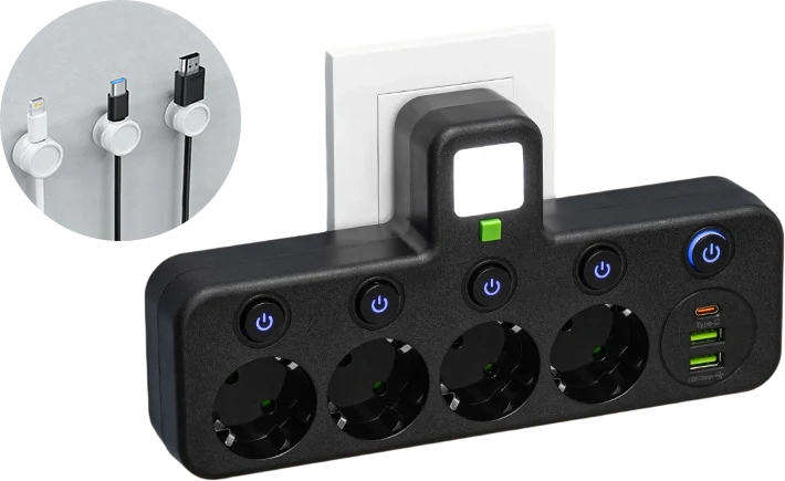 Power Strip USB-C & USB-A Surge Protection Night Light