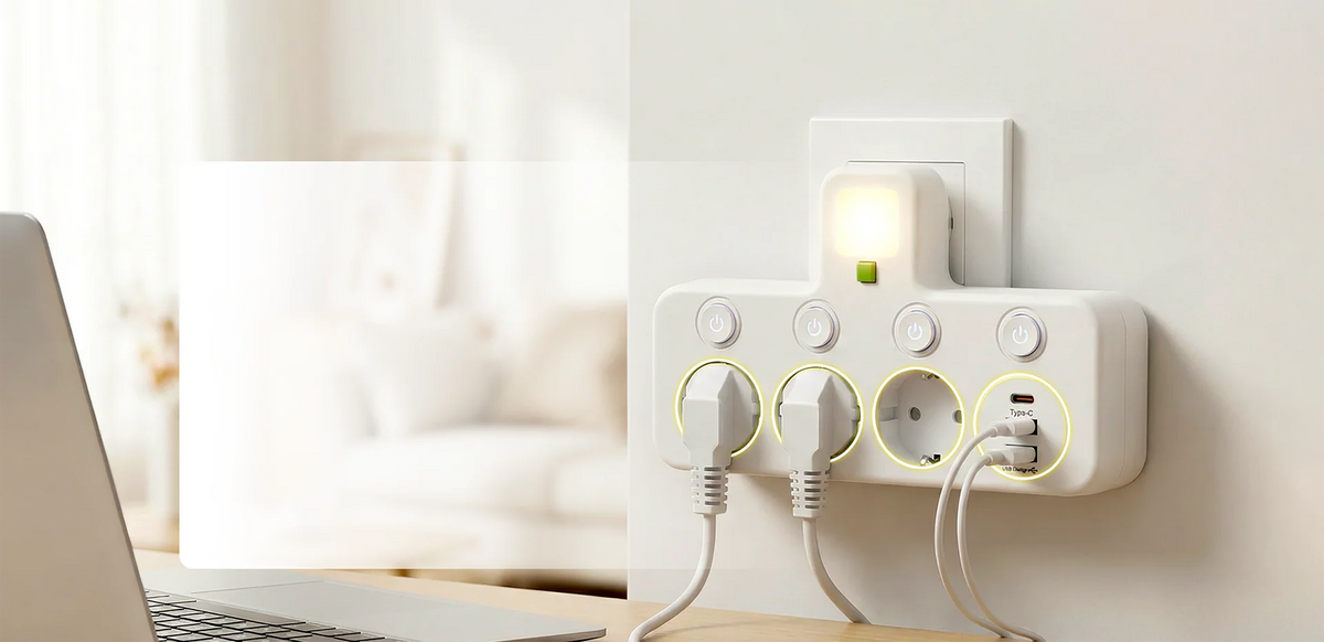 Power Strip USB-C & USB-A Surge Protection Night Light
