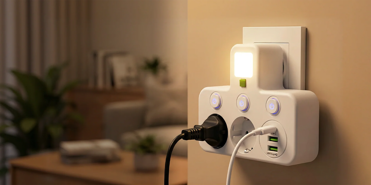Power Strip USB-C & USB-A Surge Protection Night Light