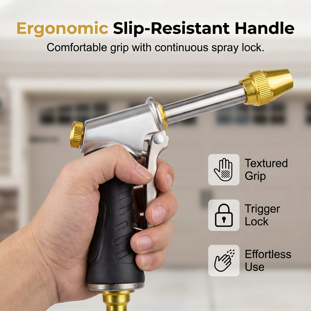 Pressure Washer Gun Adjustable Spray Head & Solid Brass Nozzle