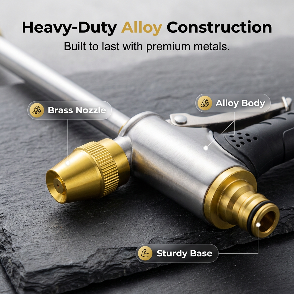 Pressure Washer Gun Adjustable Spray Head & Solid Brass Nozzle