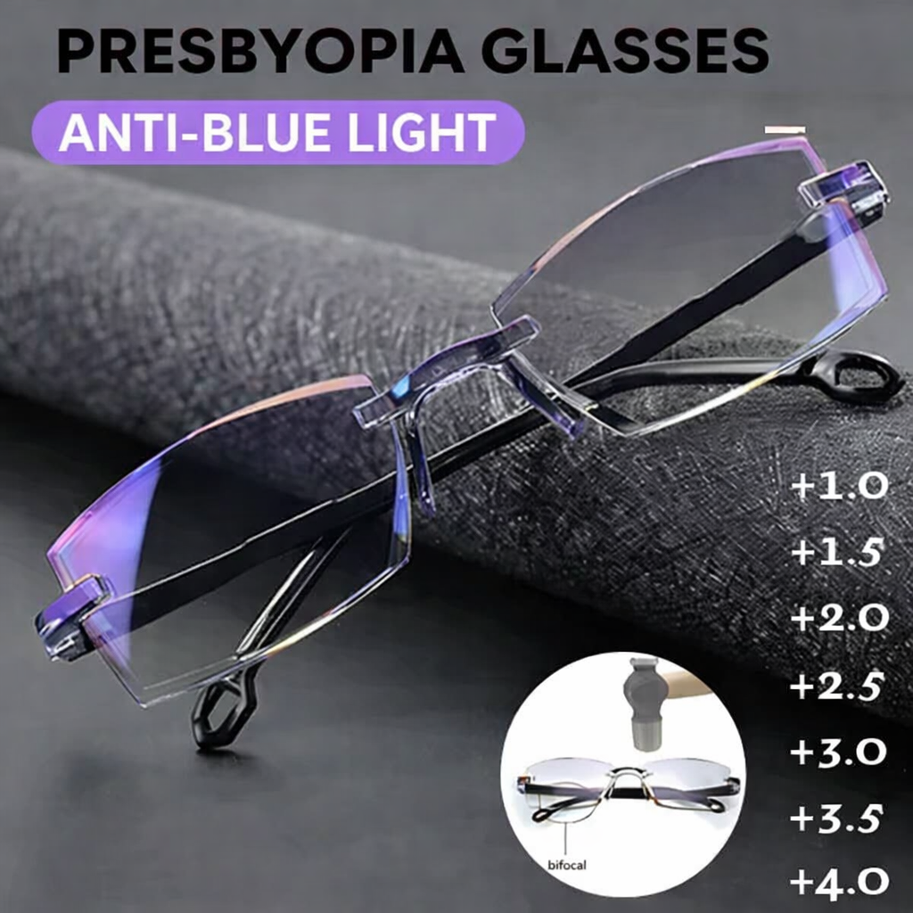 Progressive Glasses Rimless Ultra-Light Frame Anti-Blue Light Coating