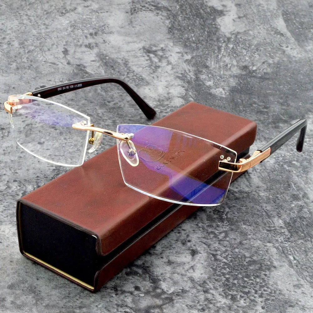 Progressive Reading Glasses Rimless Diamond-Cut Blue Light Protection