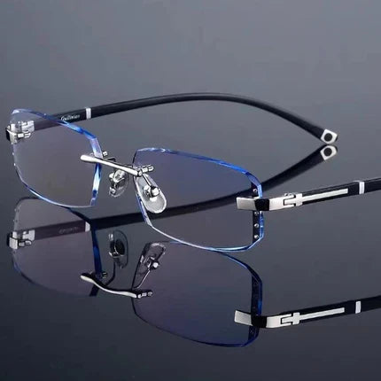 Progressive Reading Glasses Rimless Diamond-Cut Blue Light Protection