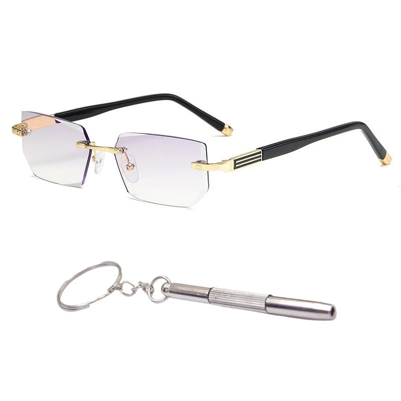 Progressive Reading Glasses Rimless Diamond-Cut Blue Light Protection