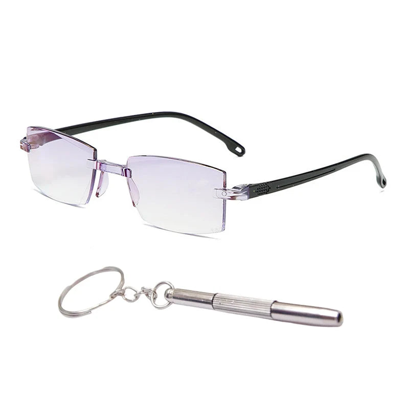 Progressive Reading Glasses Rimless Diamond-Cut Blue Light Protection
