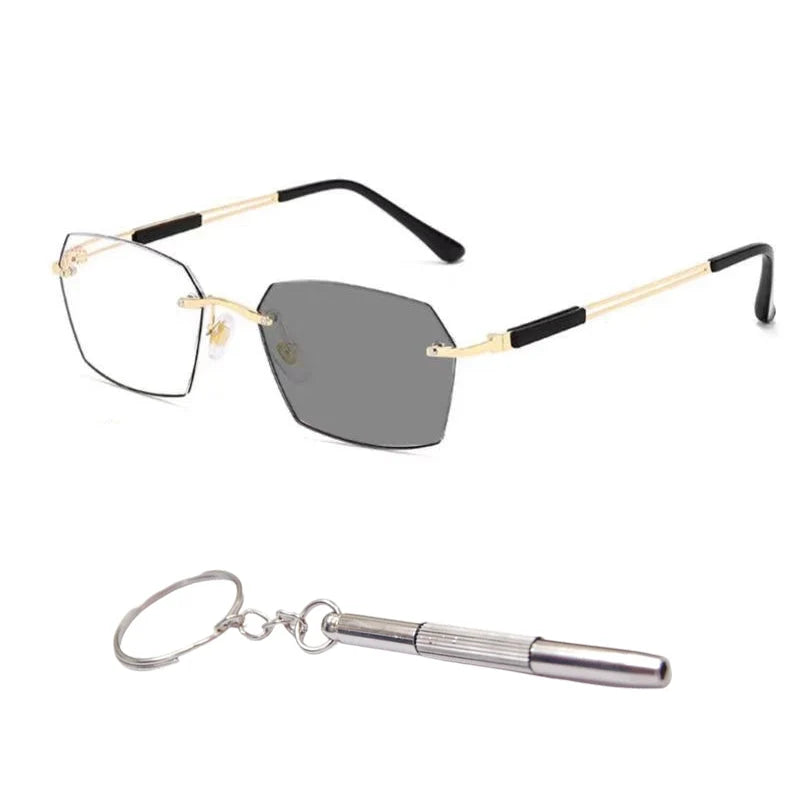 Progressive Reading Glasses Rimless Diamond-Cut Blue Light Protection