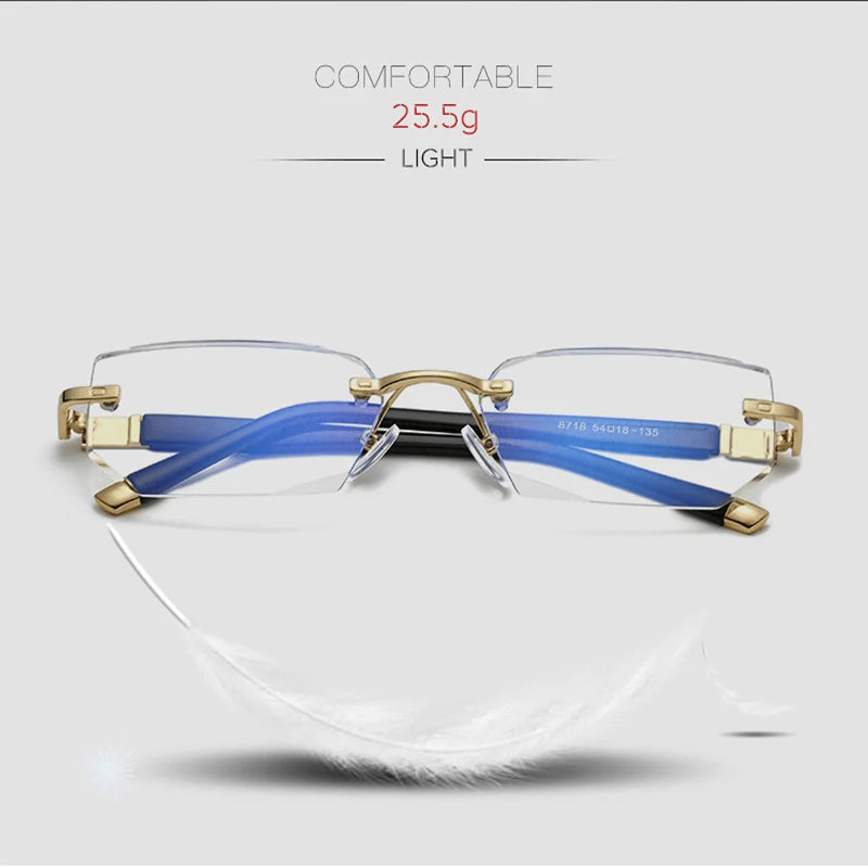 Progressive Reading Glasses Rimless Diamond-Cut Blue Light Protection