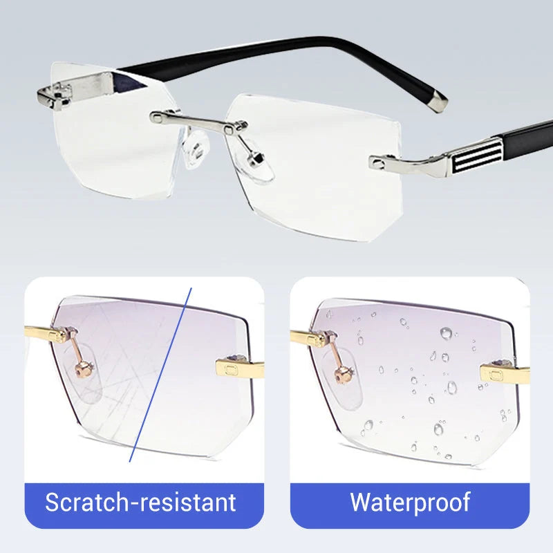 Progressive Reading Glasses Rimless Diamond-Cut Blue Light Protection