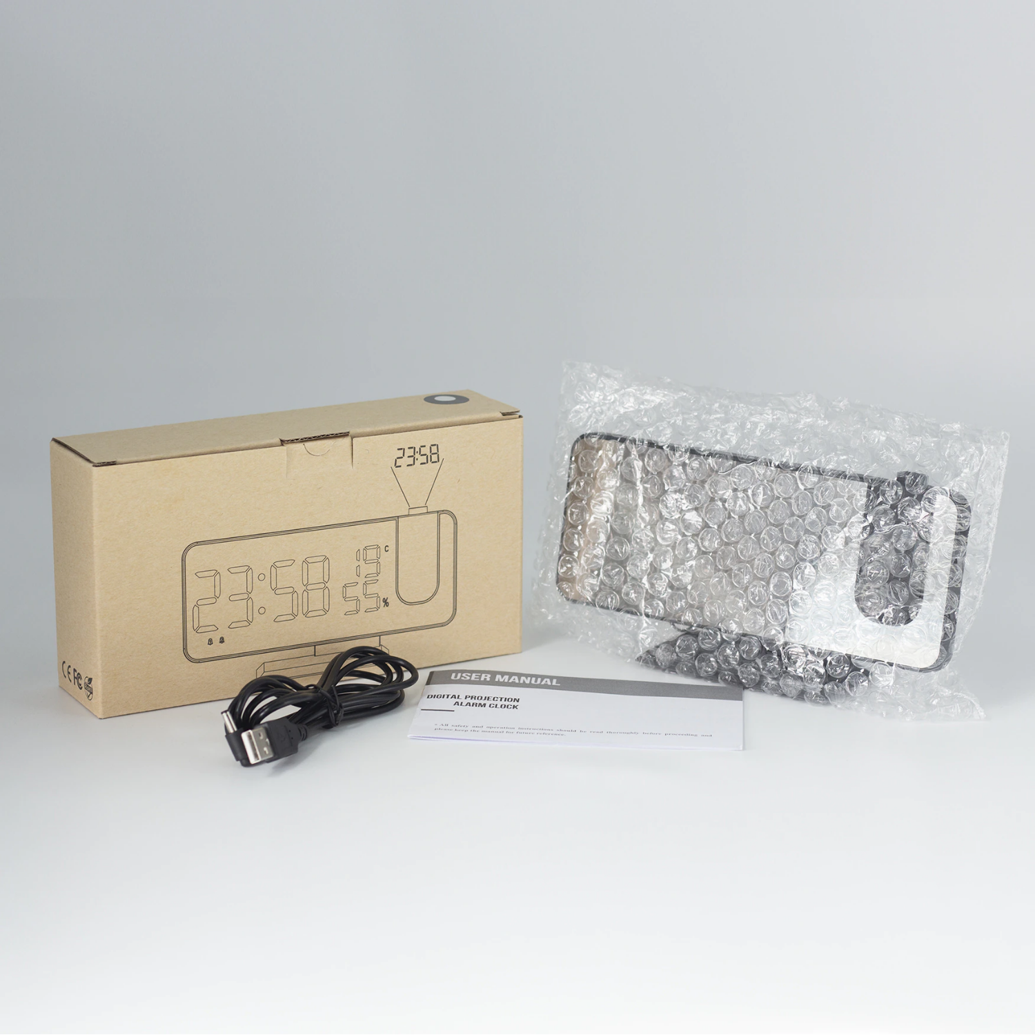 Projection Alarm Clock LED Mirror 180 Degree Projector