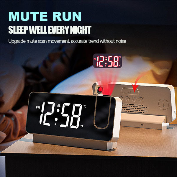 Projection Alarm Clock Rotating Dual Alarms & USB Charging
