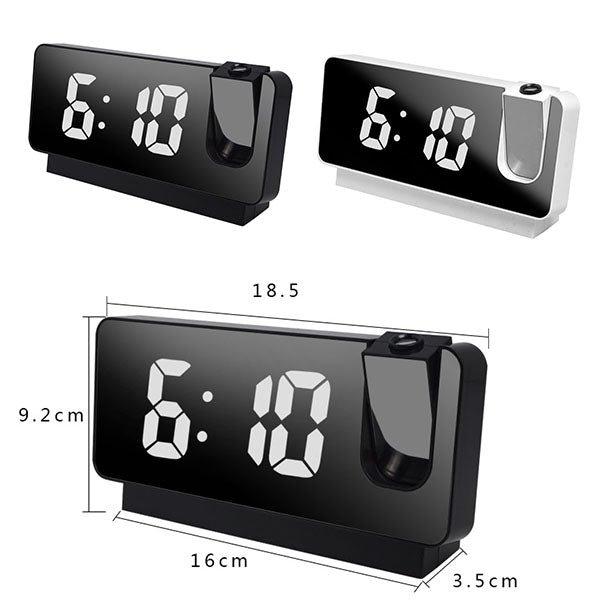 Projection Alarm Clock Rotating Dual Alarms & USB Charging