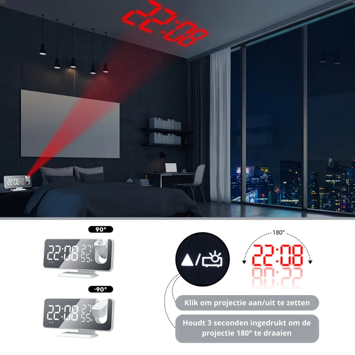 Projection Alarm Clock Rotating Projection & USB Charging