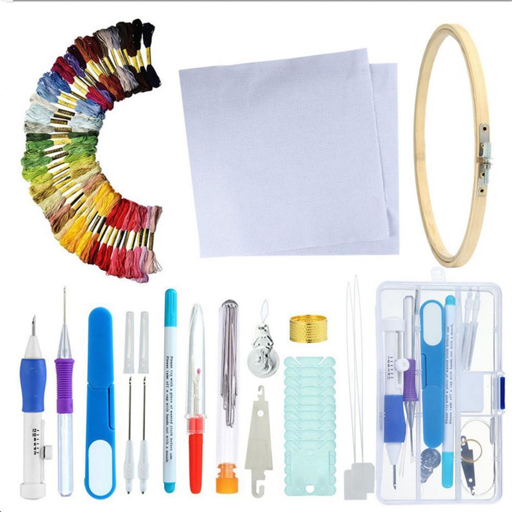 Punch Needle Embroidery Kit Wooden Hoop & Threads