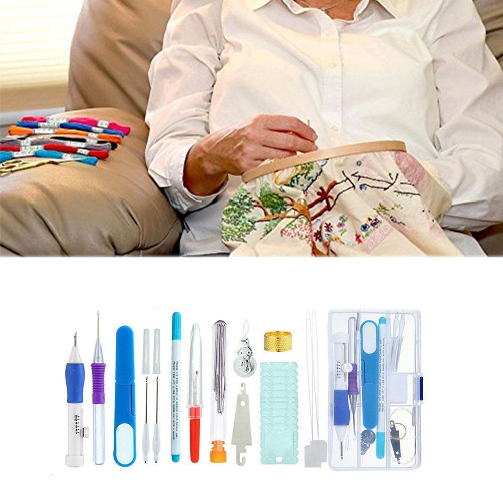 Punch Needle Embroidery Kit Wooden Hoop & Threads