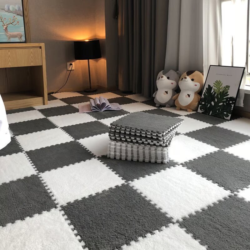 Puzzle Floor Tiles Plush Foam Anti-Slip Backing & Interlocking