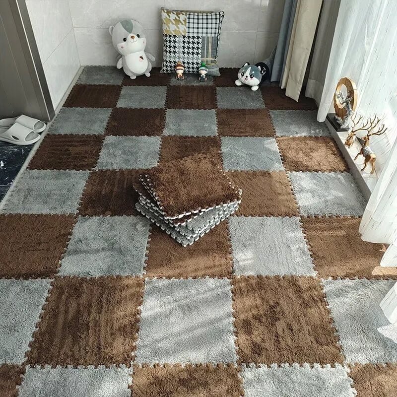 Puzzle Floor Tiles Plush Foam Anti-Slip Backing & Interlocking